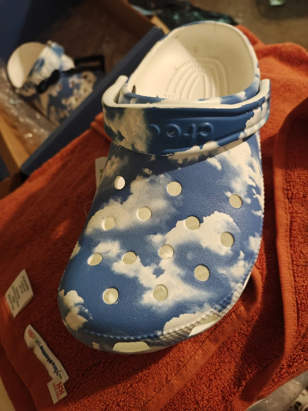 CROCS Kids Classic Cloud Print Clogs - Blue & White - Picture 3 of 4